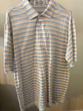 Peter Millar Striped Golf Polo Shirt Sz Large